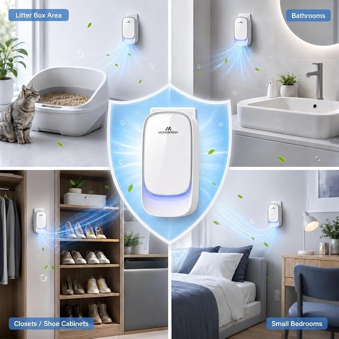 Cat Litter Deodorizer - Pet Odor Eliminator for Strong Odors | Plug In Filterless Air Purifier & Quiet Freshener for Multi-Cat Litter Box, Bedroom, Kitchen, 24H Ozone Free Odor Control
