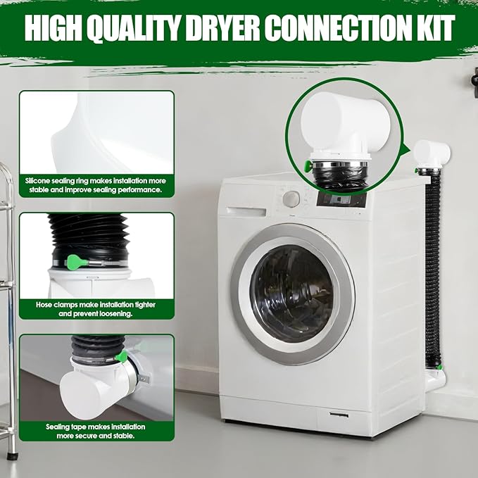 Dryer Vent Hose for Tight Space, 4 Inch 6-Layer Aluminum Flexible Dryer Vent Hose with 90 Degree Dryer Vent Elbow Dryer Hose Vent Kit Dryer Vent Connector Kit Indoor Outdoor