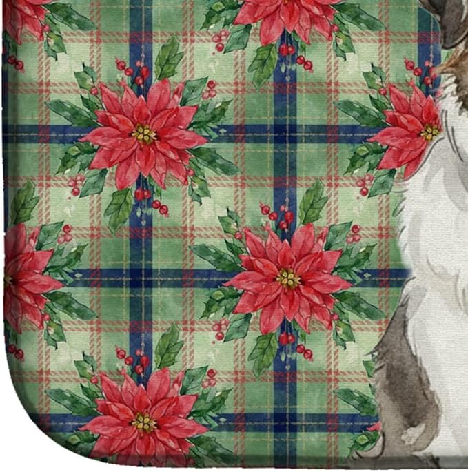 Caroline's Treasures Badger Great Pyrenees Christmas PoinsettIas Dish Drying Mat Absorbent Dish Drying Mat Pad for Kitchen Counter Dish Drainer Mat for Countertop, 14 x 21", Multicolor