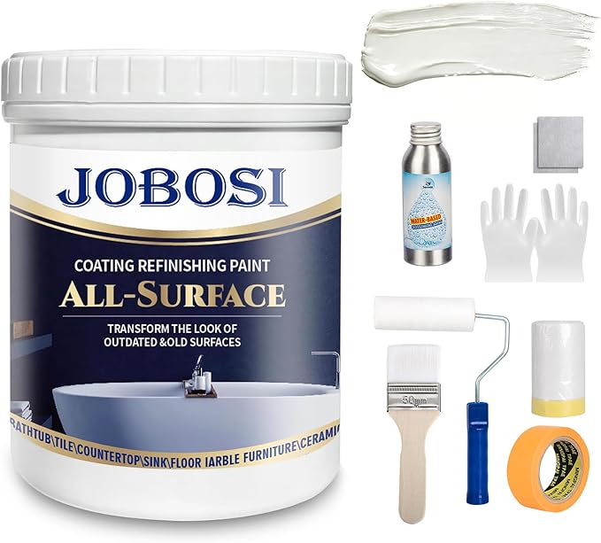 White Tile Paint and Tile Refinishing Kit 32.0 Fl Oz/50-55sq.ft bathtub bathroom wall paint, resurfacing sink tub waterproof kitchen countertop