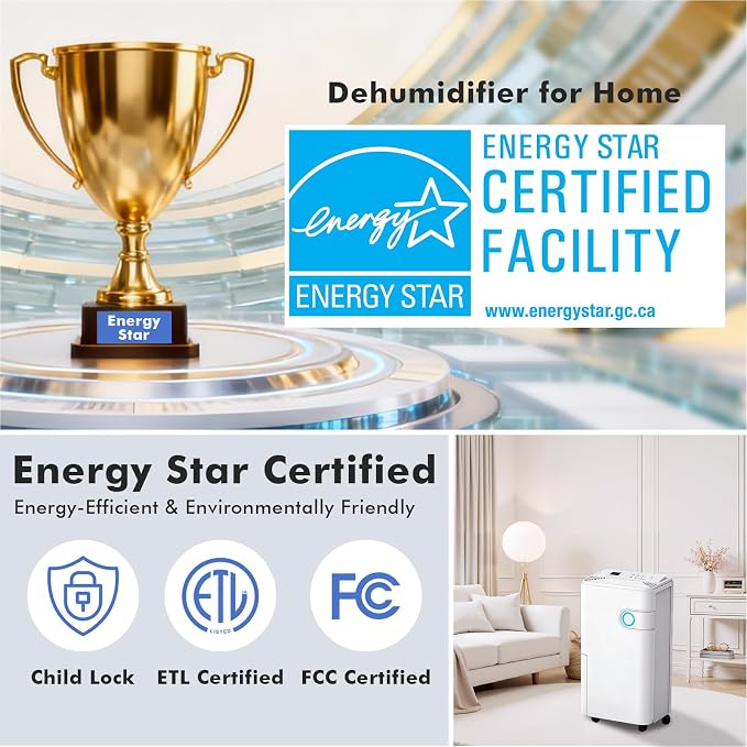 DUMOS 80Pints Dehumidifier with Drain Hose, Most Efficient Energy Star, 5,500 Sq.Ft Dehumidifier for Basement, 1.32 Gallon Tank 42dB, Smart Humidity Ring, Ideal Humidity Remover for Home & Bedroom