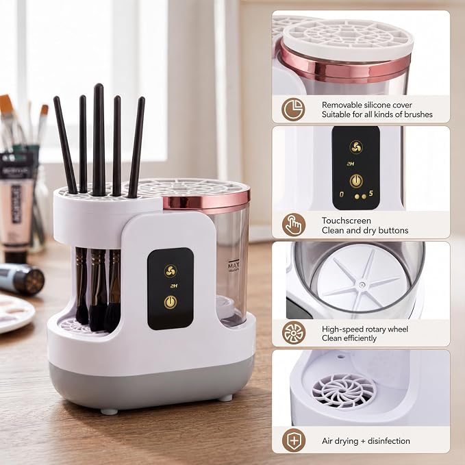 Electric Paint Brush Cleaner, Portable Paint Brush Washer with Air Dry Rack, Reusable Cleaning Container for Acrylic, Watercolor, Oil Painting, Artists, Classroom, Studio
