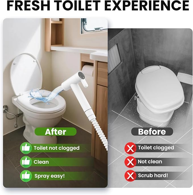 RV Bidet Sprayer – All Metal, RV Handheld Bidet with Water Hose & RV Fitting, Wall-Mount Toilet Sprayer for Motorhomes, Fifth Wheels, Trailers & Campers Toilet (WallMount)