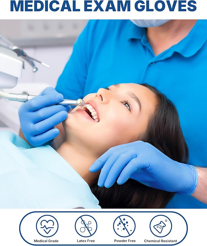 Schneider Blue Vinyl Synthetic Exam Gloves, Case of 1000, 4-mil, Powder-Free, Latex-Free, Non-Sterile, Disposable Gloves