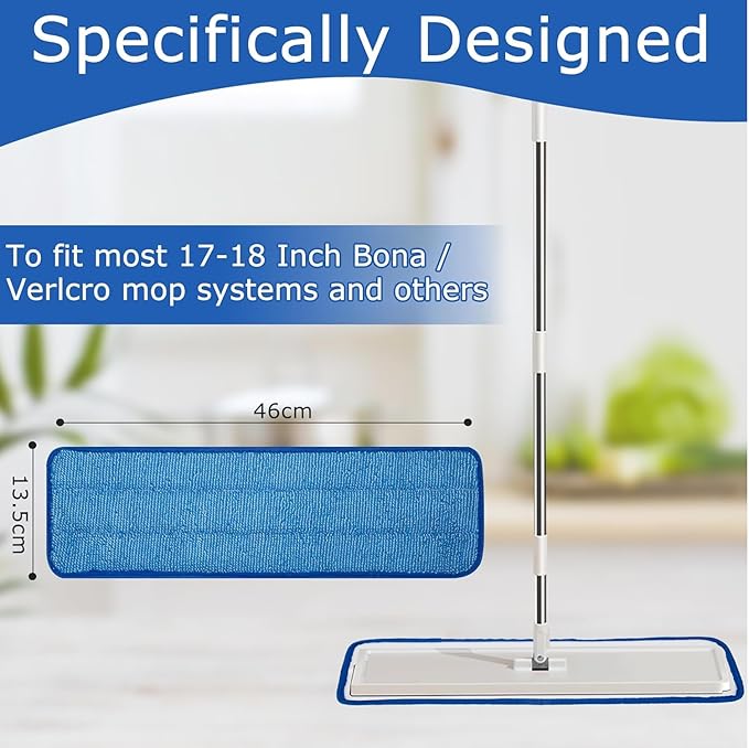 12 Pack of 18 inch Microfiber Mop Pad Universal for Commercial/Industrial/Professional use. Fits 16-18 Inch Heads Heavy Duty Wet & Dry Cleaning Reusable Mop Refills Fit for Most Flat Mops