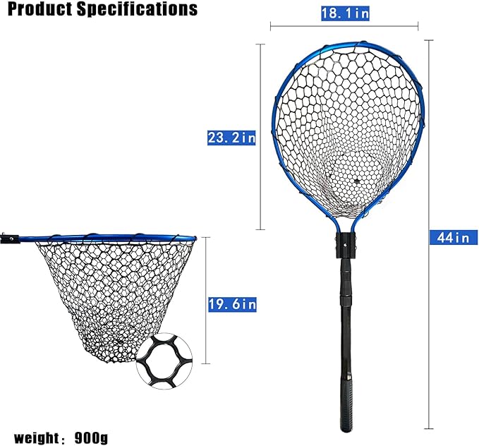 Large Fishing Net with Handle High Strength Landing Net Long Telescoping Rubber Fish Net Extendable Dip Net for Fishing Ideal for River Angling Pier Boat