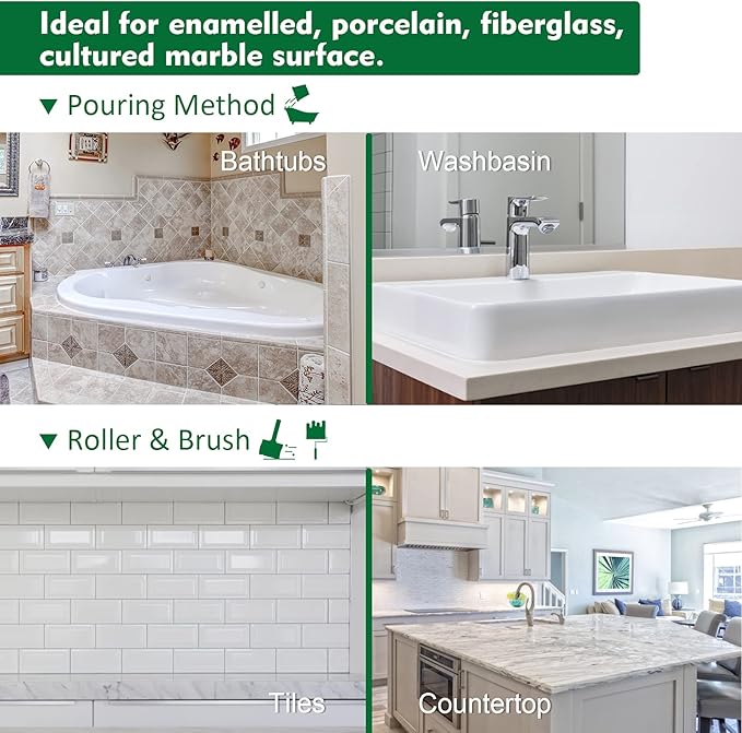 NADAMOO Tub and Tile Refinishing Kit (1kg / 35 oz, with tools), Bathtub Sink Countertop DIY Paint Kit for Bathroom Kitchen Porcelain Fiberglass, Semi-gloss White Coat