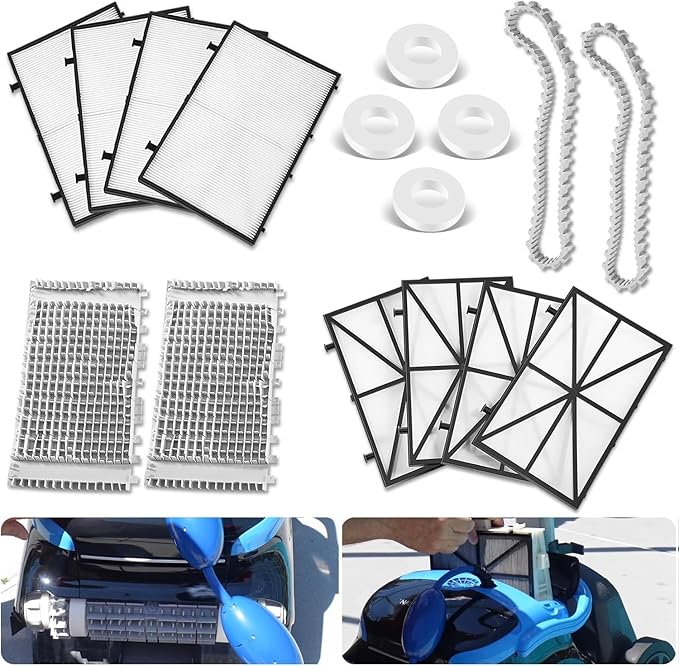 For CC Plus Tune Up Rebuild Kit with 9991433-R4 Fine Filter Panels, 6101641-R2 Grey Brushes, Tracks & Climbing Rings Replacement Parts for Maytronics Dolphin Nautilus CC Plus Robotic Pool Cleaner