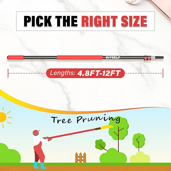 DIYSELF 12 FT Paint Roller Extension Pole, Adjustable Telescoping Pole for Cleaning, Comfortable Grip, Extendable Pole for High Reach Painting & Gutter Cleaning, 4.8-12 Ft Paint Pole
