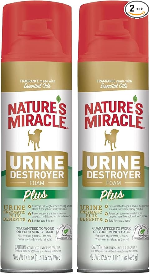 Nature's Miracle Urine Destroyer Plus for Dogs, 17.5 Ounces, Foaming Aerosol for Tough Urine Messes (Pack of 2)