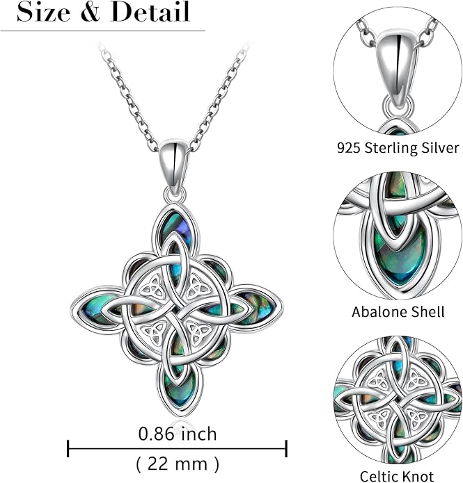 FLYOW 925 Sterling Silver Good Luck Irish Jewelry Celtic Knot Pendant Necklace for Women Birthday Graduation Gift