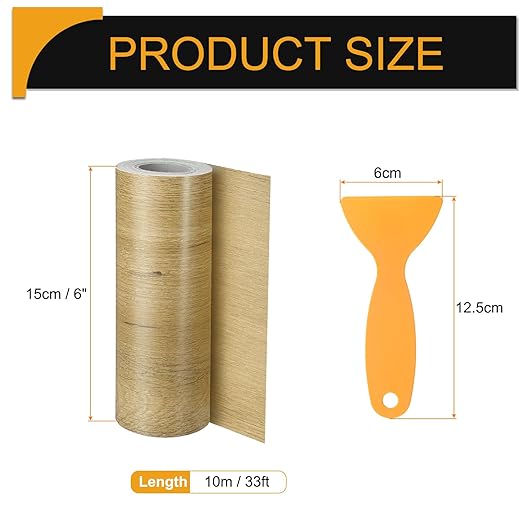 HARFINGTON Wood Grain Repair Tape 6 Inch x 33ft Self Adhesive Repair Patch Tape Simulated Wooden Floor Tapes with Plastic Scraper for Tables Doors Windows Furniture, Khaki Wood