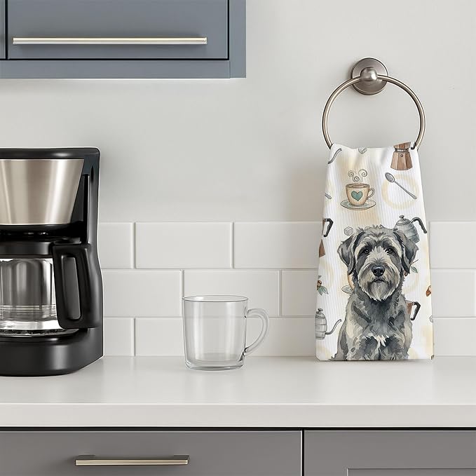 Caroline's Treasures Gray Bouvier des Flandres Coffee Bar Kitchen Towel Velour Plush Front and Cotton Loop Back Machine Washable