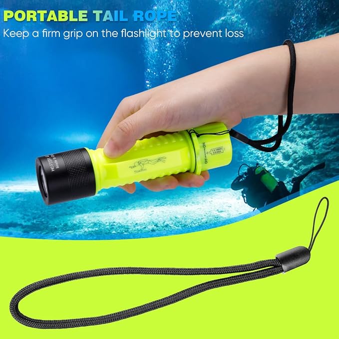 2 Pack IPX8 Waterproof Diving Flashlight Rechargeable Scuba Dive Light with 3 Modes for Scuba Diving, Snorkeling, Fishing, Emergency for Divers, Outdoor Enthusiasts