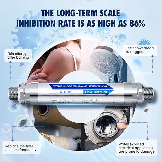 Salt Free Water Descaler Whole House, ¾-Inch NPT Water Descaler System, Scale Water Softener System,Prevents Limescale in Pipes, Tankless Water Heaters, Appliances & Smart Toilets