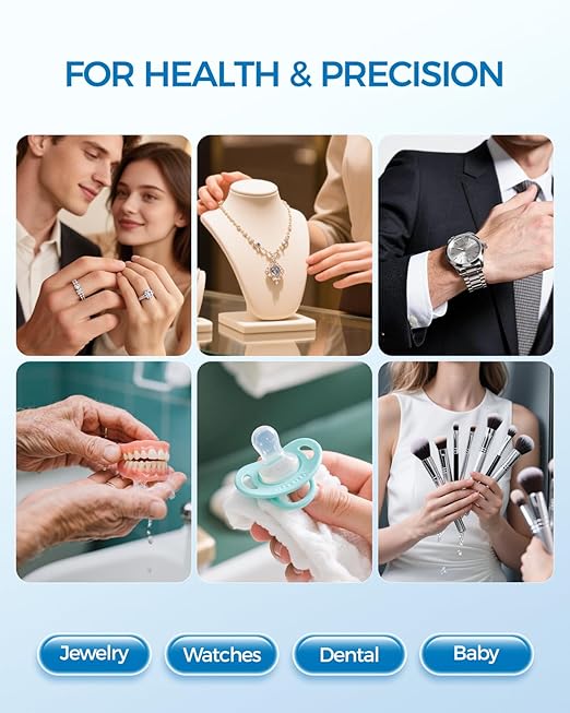 Ultrasonic Jewelry Cleaner, 500ml Large Capacity Multi-Purpose Sonic Cleaner for Jewelry, Eyeglasses, Watch Straps, Dentures and More, 5 Modes & 3 High Frequency Gears, 316 Stainless Steel Tank, Blue