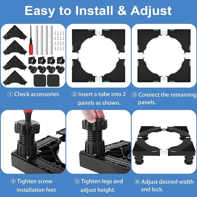 ToLanbbt Mini Fridge Stand Adjustable Height 4.1"-5.1" Washer and Dryer Stand Base with 4 Strong Feet Washing Machine Universal Stand Pedestal for 16"-24" Furniture Portable Appliance, Black