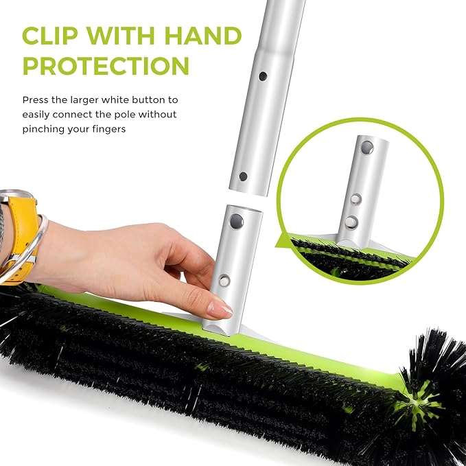 BoxedHome Pool Brush Head with Round Ends,Heavy Duty Pool Brushes for Cleaning Pool Walls, Floors Steps & Corners, 17.5" Pool Brush with Sturdy Aluminum Handle & Durable Nylon Bristles