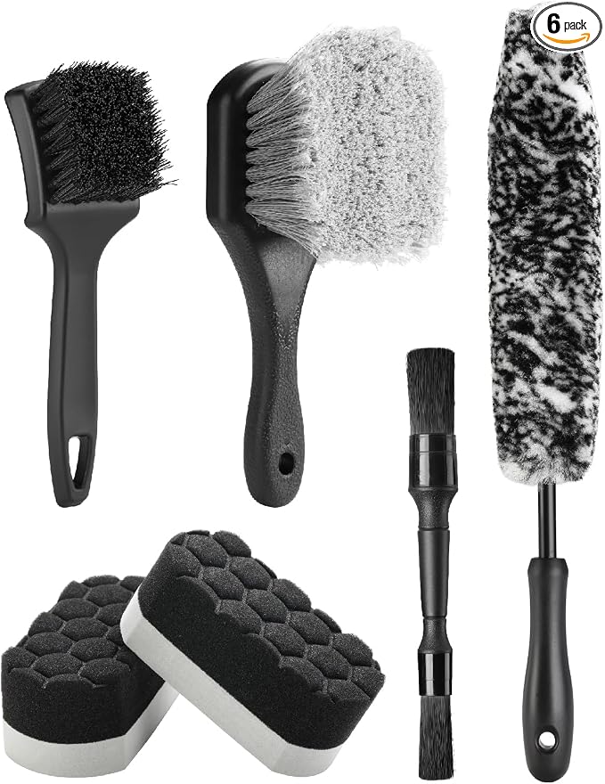 Fantasticlean 6PCS Car Wheel Brush Kit, Tire Brush for Cleaning Tires, Soft Rim Brush, Bendable Wheel Cleaner Brush, Double-Ended Detailing Brush, Applicator Pads, Wheel Brushes for Cleaning Wheels
