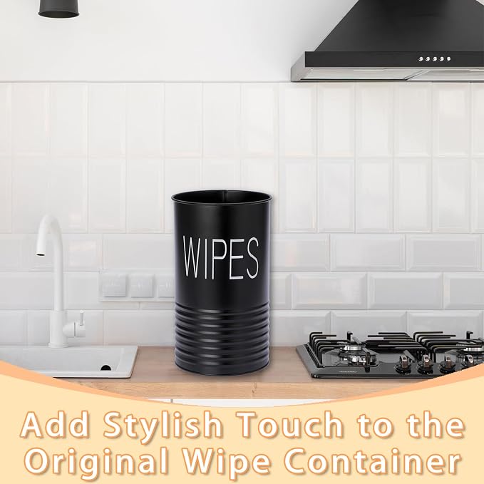 Kokone Wipes Dispenser Farmhouse Wipes Container with Matte Finish Compatible for Clorox Lysol Sturdy Galvanized Iron Wipes Holder for Kitchen,Bathroom,Office,School Table Countertop,Black