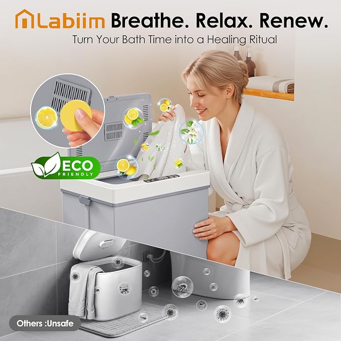 Labiim [Truly Upgrade Foldable] Luxury Towel Warmer, 35L Extra Large Towel Warmer Bucket Fits 4 Oversized 40"x70"Towels, Fast Heat Portable Blanket Heater for Bathroom Spa PJs &More, Pear White