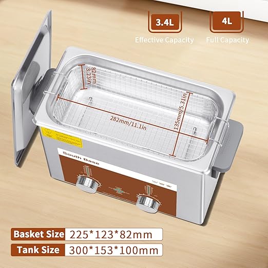 SOUTH BASE Ultrasonic Cleaner,4L 120W Stainless Steel Ultrasonic Jewelry Cleaner with Cleaning Basket,Timer&Heater,Encoded Sonic Cleaner for Cleaning Jewelry,Eyeglasses,Coins