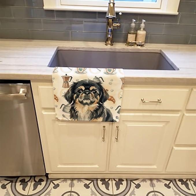 Caroline's Treasures Black and Tan Pekingese Coffee Bar Kitchen Towel Velour Plush Front and Cotton Loop Back Machine Washable