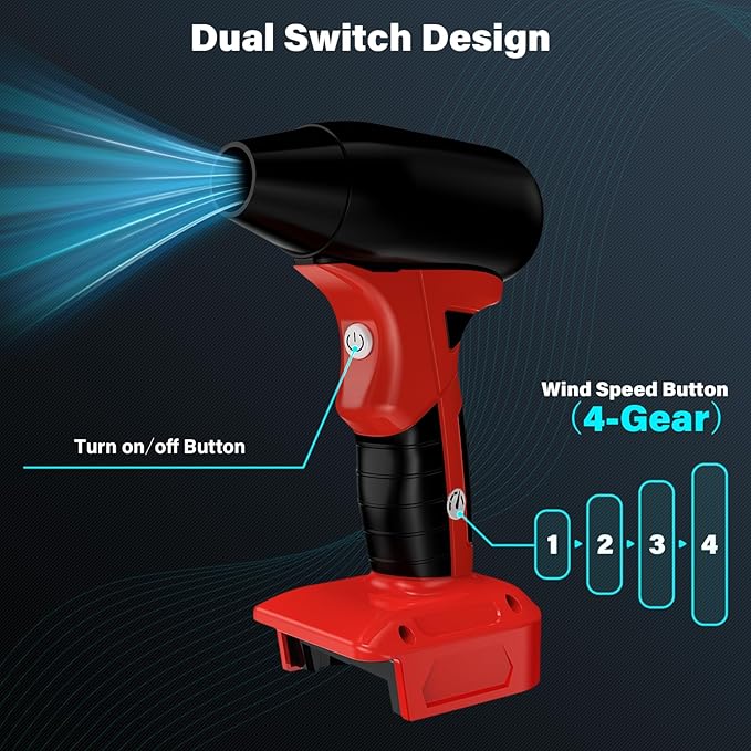 Compressed Air Duster, 130000RPM Air Blowers for Milwaukee 18V M-18 Battery, Cleaning Keyboard&PC 4 Gears Adjustable Wind Speed Cordless Jet Fan Dry Blower for Car,Home,Cleaning,Leaf Blower