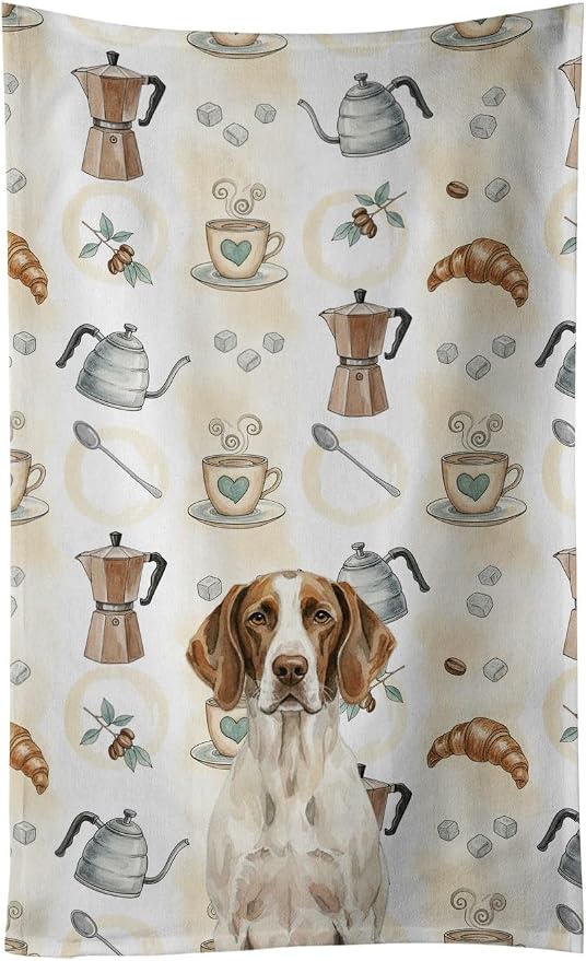 Caroline's Treasures Liver and White Pointer Coffee Bar Kitchen Towel Velour Plush Front and Cotton Loop Back Machine Washable