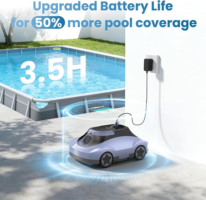 (2026 Upgrade) Cordless Robotic Pool Cleaner, Automatic Pool Vacuum for Above Ground & Inground Pools, 180-Min Runtime, 3L Basket for Leaves & Debris, Auto-Parking, Powerful Suction (Graypurple)
