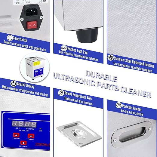 2L Ultrasonic Carburetor Cleaner Machine, Industrial Ultrasonic Parts Cleaner with Heater and Digital Timer, Ultrasonic Carb Cleaner for Repairing Tools Automotive Parts Cleaning, 110V