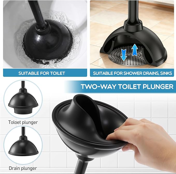 Reallnaive 12 Pack Toilet Plunger with Holder, Commercial Grade Heavy-Duty Plunger Set with Storage Base, Professional Bathroom Maintenance Tool