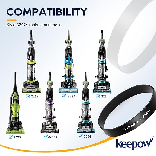 KEEPOW Replacement Belts Compatible with Bissell Powerlifter/CleanView Swivel Rewind Pet Vacuum 2252, 2253, 2254, 22543, 2255, 2256, 2258, 2259, 2260, 2316, 1790, 1792, Part#32074, 4 Pack