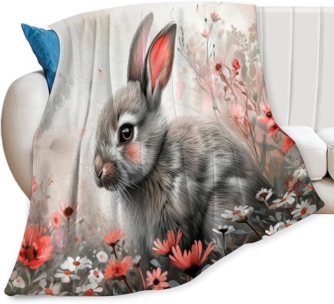 Tijuboni Rabbit Bunny Throw Blanket Rabbit Gifts for Girls Boys Women Men Kids Adults Soft Flannel Fleece Blanket for Couch Sofa Bed Home Decor 50"x60"