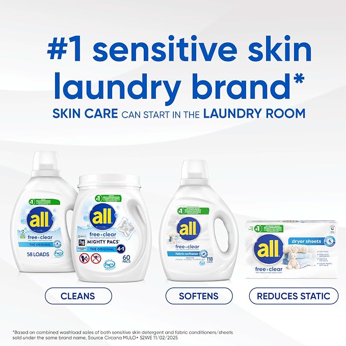 all Unit Dose Laundry Detergent, Mighty Pacs, Free Clear, 80 Count