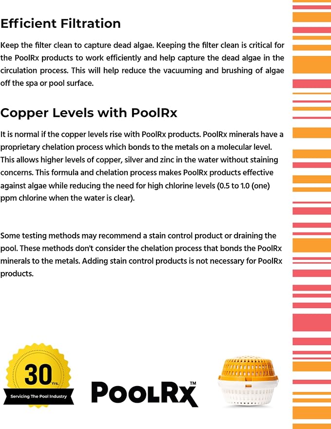 PoolRx+ Mineral Algaecide 4-Unit Pack, up to 6-Month Algae Control, for 2.5K-5K gallons, Red & White, New Formula with Silver.