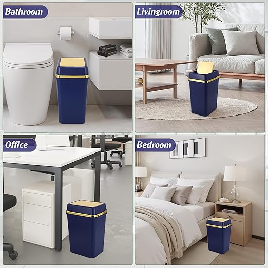 Bathroom Trash Can with Lid 4 Gallon Trash Can with Swing Lid Navy Blue Small Garbage Can Bathroom Garbage Can with 300 Counts Trash Bags for Kitchen Bedroom Office