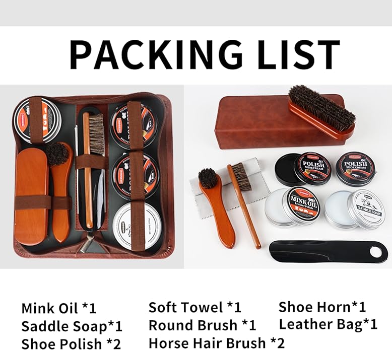 Black Brown Shoe Polish Kit Saddle Soap Mink Oil Leather Boot Shoe Shine Kit Conditioner Cream Wax Care Clearner Set