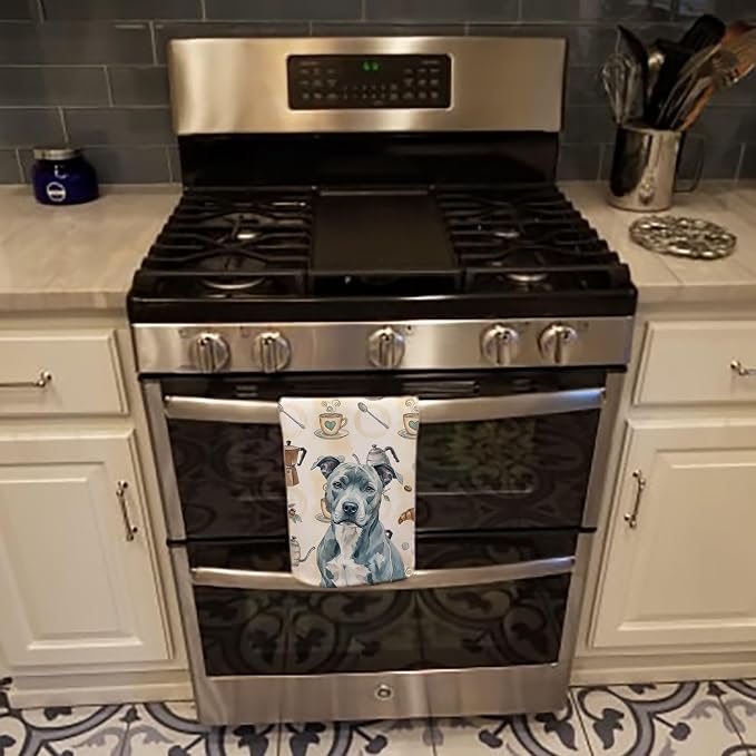 Caroline's Treasures Blue American Staffordshire Terrier Coffee Bar Kitchen Towel Velour Plush Front and Cotton Loop Back Machine Washable