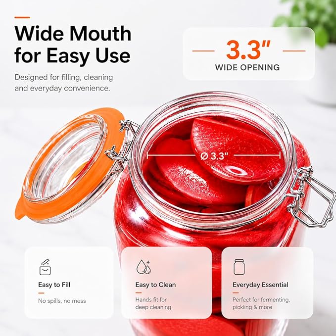 2L Wide Mouth Fermentation Jars, Pack of 2 Complete Fermenting Kit with Airlocks & Glass Weights for Sauerkraut, Kimchi & Pickles