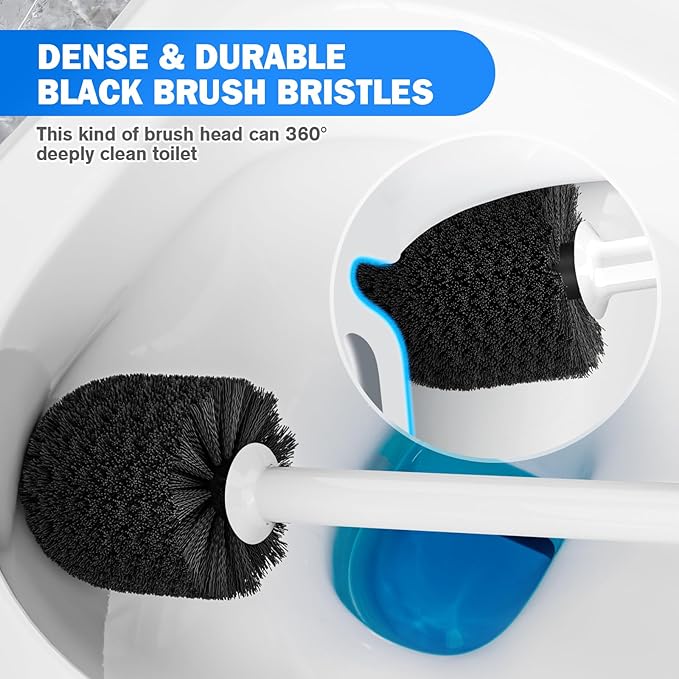 Toilet Plunger and Brush with Holder, Toilet Brush and Plunger Set for 5.3-inch Toilet Drain, 2-in-1 Bathroom Cleaning Combo with Caddy Stand(2 Pack, White)