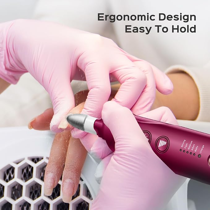COSLUS C43 Professional Manicure Pedicure Kit, 5-in-1 Electric Nail File for Toenail Hand Feet, Basic & Thick Nails Care, Cordless, 5 Speeds, for Men Women Seniors Home Salon, Standard Grinder, Red