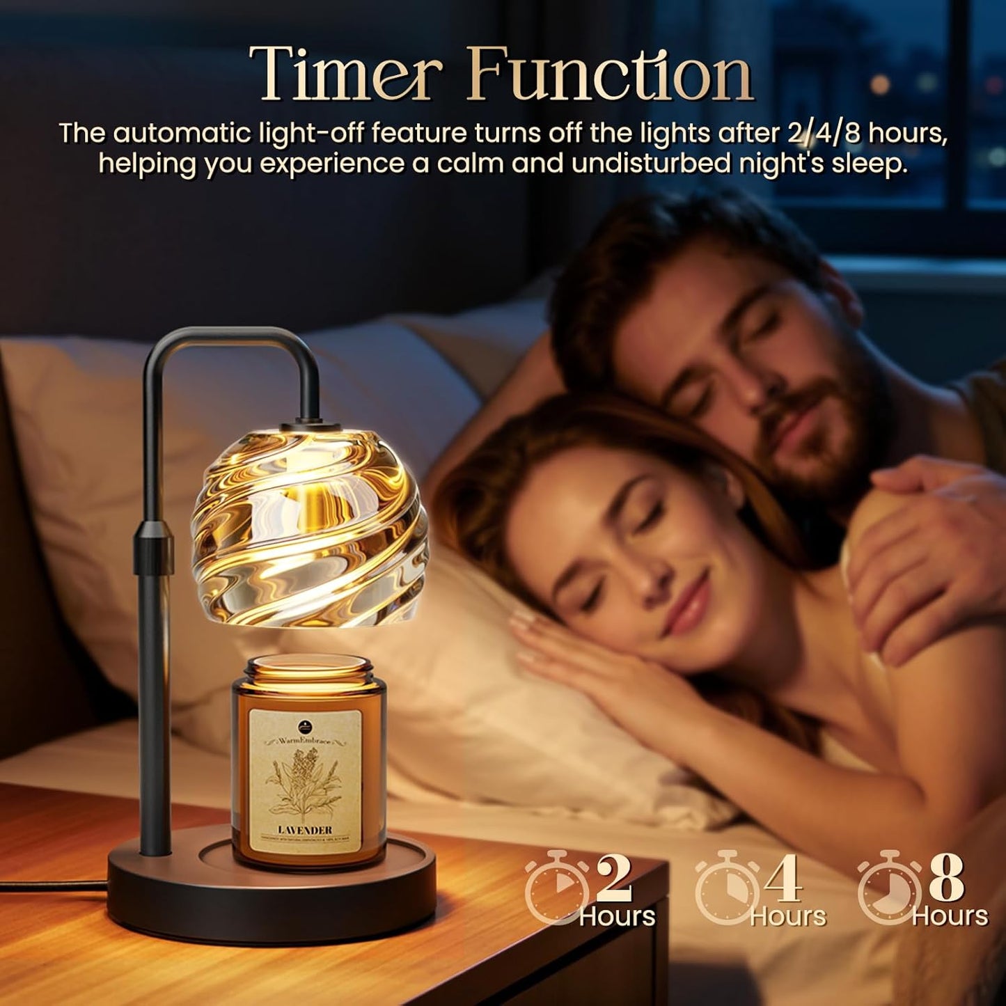 WarmEmbrace Candle Warmer Lamp with Lavender Candle Set, Electric Wax Warmer Lamp with Auto Timer & 4 Dimmable Lights, Adjustable Height for Jar Candles, Elegant Home Decor Gift for Women, Black