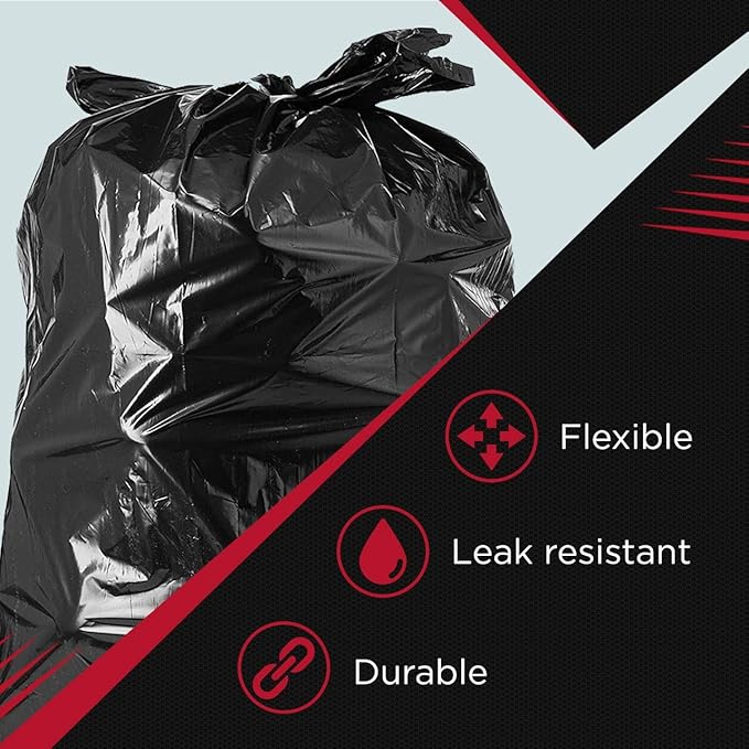 Tasker 55 Gallon Trash Bags | Value 50 Trash Bags w/Ties | Heavy Duty Extra Large Industrial Trash Bags 55 Gallon, Lawn and Leaf Bags, Extra Large Outdoor Contractor Trash Can Liners, 50-60 Gallon