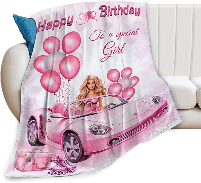 Tijuboni Pink Doll Love Throw Blanket Birthday Gifts for Girls Women Kids Adults Soft Flannel Fleece Blanket for Couch Sofa Bed Home Decor 60"x80"