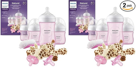 Philips Avent Natural Baby Bottle with Natural Response Nipple, Pink Baby Gift Set with Snuggle, SCD838/03 (Pack of 2)