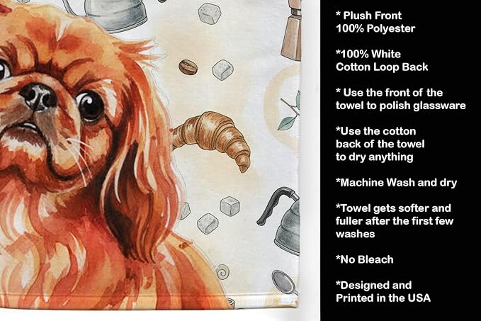 Caroline's Treasures Red Pekingese Coffee Bar Kitchen Towel Velour Plush Front and Cotton Loop Back Machine Washable