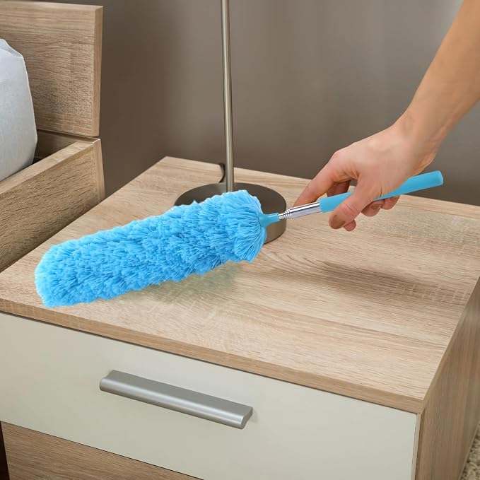 12 PCS Microfiber Feather Dusters, Extendable from 31 to 13 Inches, Bendable Washable Cleaning Tools, Metal Pole Ceiling Fan Dusters for Car Office Window Furniture Conditioner