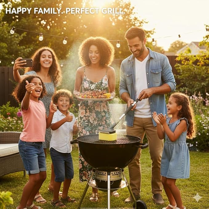 Grill Brush Bristle-Free with Scraper – BBQ Grill Cleaner with Replaceable Pad, Heavy Duty Non-Scratch Cleaning Tool for Gas, Charcoal & Porcelain Grates, 20.47” Long Handle
