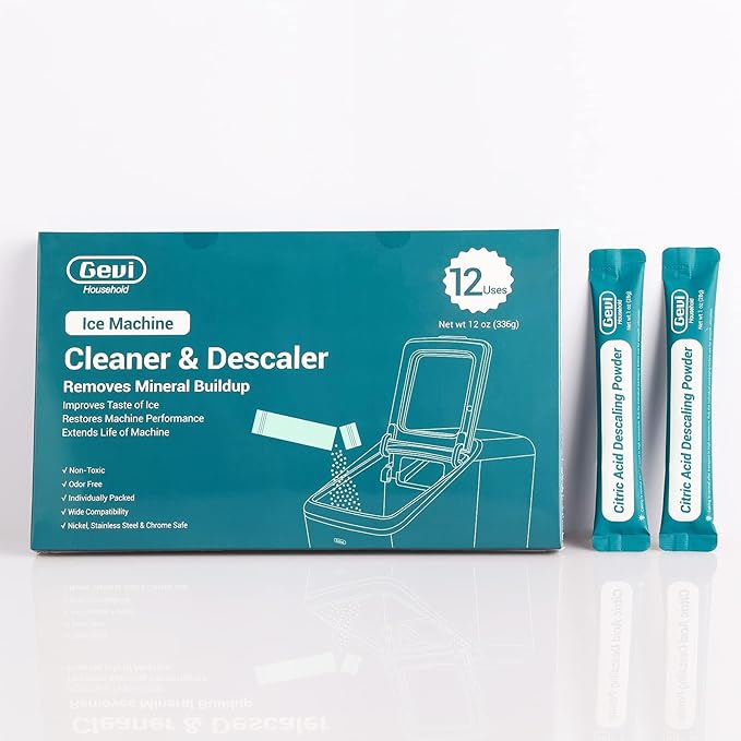 Gevi Household Ice Maker Descaling Powder | 12 Use & Individually Packed for Each Use | Organic ice maker clean Descaler Compatible with All Major Brands